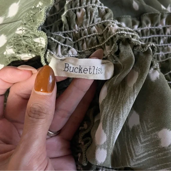 Bucketlist Olive Green Boho Wide-Leg Pants Women’s Size XL Smocked Waist Flowy - Picture 6 of 6